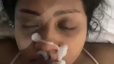 Huge facial cum upon mouth watery blowjob by wife